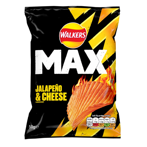 WALKERS MAX JALAPENO & CHEESE SHARING CRISPS 50G