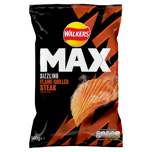 WALKERS MAX SIZZLING FLAME GRILLED STEAK SHARING CRISPS NHFSS 140G