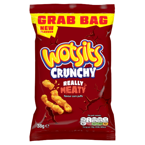WALKERS WOTSITS CRUNCHY REALLY MEATY SNACKS CORN PUFFS GRAB BAG 38G