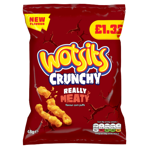 WALKERS WOTSITS CRUNCHY REALLY CHEESY CORN PUFFS GRAB BAG PMP £1.35 48G