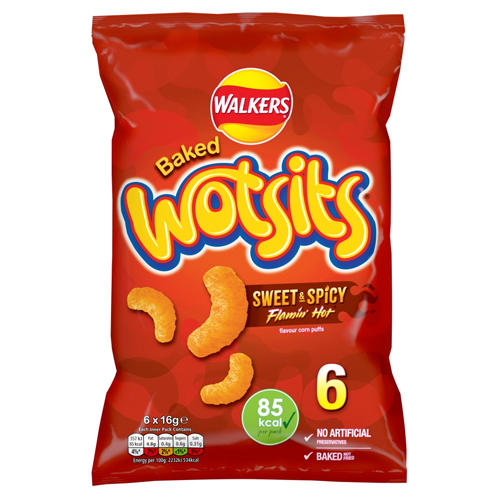 WALKERS WOTSITS FLAMIN' HOT SNACKS 12PK 16G