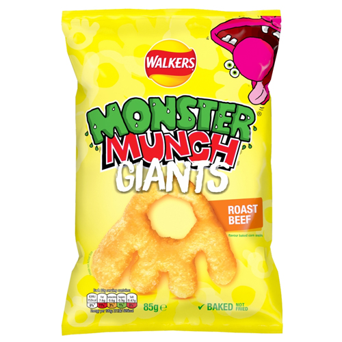 WALKERS MONSTER MUNCH GIANTS ROAST BEEF SNACKS 85G