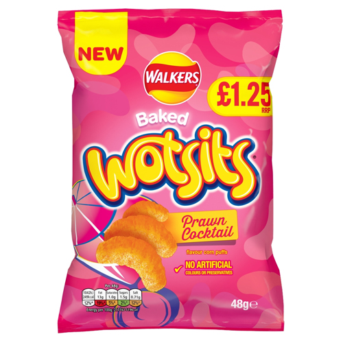 WALKERS WOTSITS PRAWN COCKTAIL CRISPS PMP £1.25 18X 48G