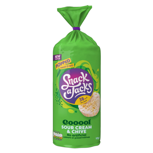 SNACK A JACKS JUMBO SOUR CREAM & CHIVE SHARING RICE CAKE CRISPS 117G