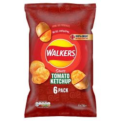WALKERS TOMATO KETCHUP CRISPS 6PK 25G