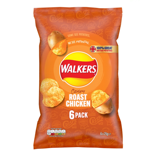 WALKERS ROAST CHICKEN MULTIPACK CRISPS 20X 6PK 25G