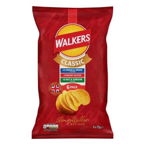 WALKERS CLASSIC VARIETY CRISPS 6PK 25G