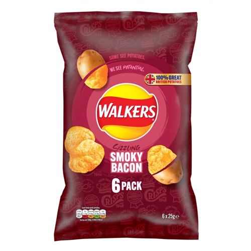 WALKERS SMOKY BACON MULTIPACK CRISPS 6PK 25G