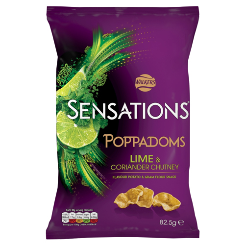 WALKERS SENSATIONS LIME & CORIANDER CHUTNEY SHARING POPPADOMS 82.5G