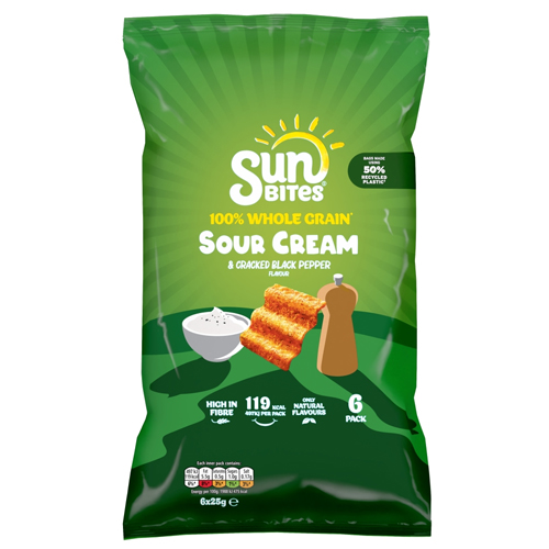 SUNBITES SOUR CREAM & CRACKED BLACK PEPPER SNACKS 6PK 25G
