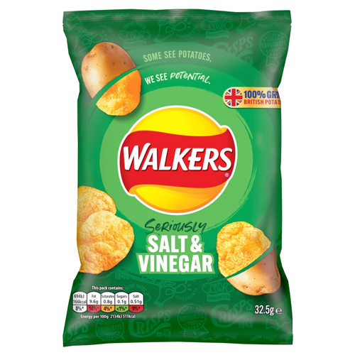 WALKERS SALT & VINEGAR FLAVOUR CRISPS 32.5G