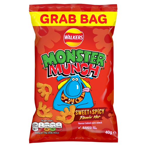 WALKERS MONSTER MUNCH FLAMIN' HOT SNACKS 40G