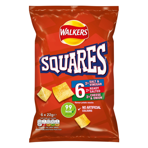 WALKERS SQUARES FLAVOUR POTATO SNACKS 6PK 22G