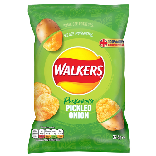 WALKERS PICKLED ONION CRISPS 32.5G
