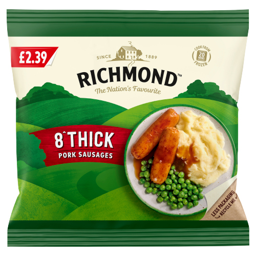 RICHMOND 8 THICK PORK SAUSAGES PMP £2.39 344G