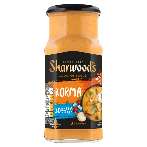 SHARWOOD'S KORMA 30% LESS FAT CURRY SAUCE 420G