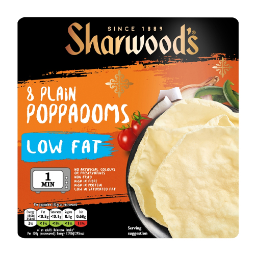 SHARWOOD'S LOW FAT PLAIN POPPADOM 8 PACK 94G