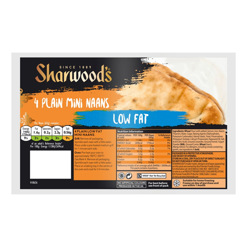 SHARWOOD'S PLAIN LOW FAT MINI NAANS 260G