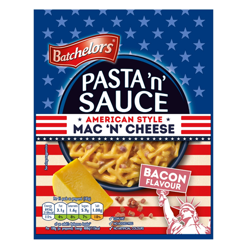 BATCHELORS PASTA 'N' SAUCE AMERICAN STYLE MAC 'N' CHEESE BACON PASTA SACHET 99G