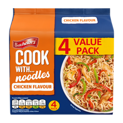BATCHELORS COOK WITH NOODLES CHICKEN FLAVOUR INSTANT NOODLE 4PK 240G