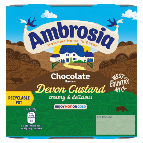 AMBROSIA CHOCOLATE FLAVOUR DEVON CUSTARD DESSERT POTS 4 120G