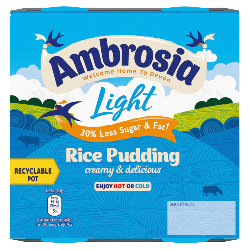 AMBROSIA LIGHT RICE PUDDING DESSERT POTS 4 X 120G/NFEU/