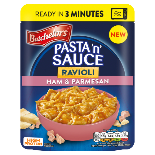 BATCHELORS PASTA 'N' SAUCE RAVIOLI MICROWAVE READY MEAL HAM & PARMESAN 300G/NFEU/