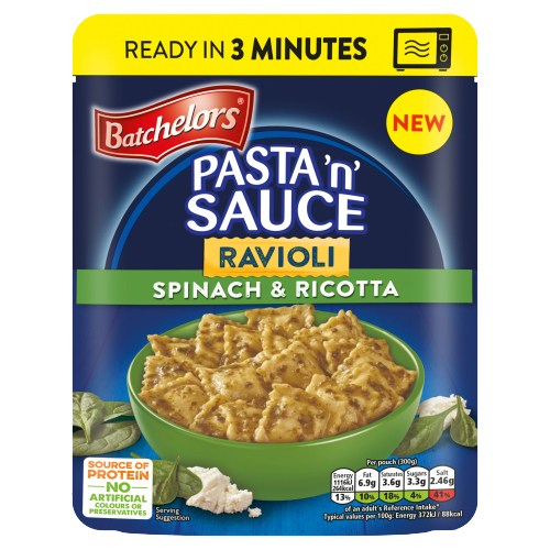 BATCHELORS PASTA 'N' SAUCE RAVIOLI MICROWAVE READY MEAL SPINACH & RICOTTA 300G