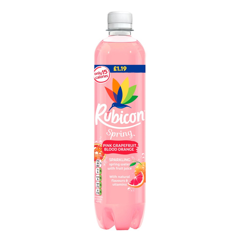 RUBICON SPRING SPARKLING PINK GRAPEFRUIT BLOOD ORANGE PMP £1.19 500ML