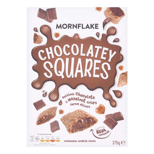 MORNFLAKE CHOCOLATEY SQUARES 375G
