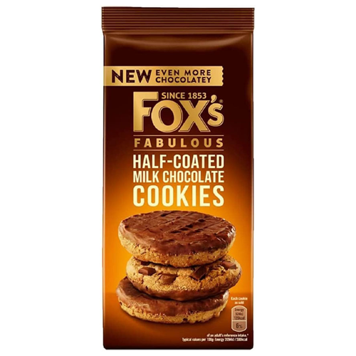FOX'S FABULOUS HALF-COATED MILK CHOCOLATE COOKIES 175G - EX