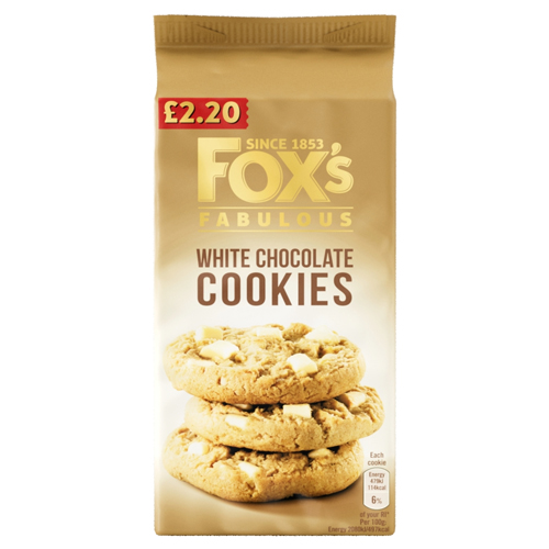 FOX'S FAB WHITE CHOCOLATE COOKIES PMP £2.20 180G