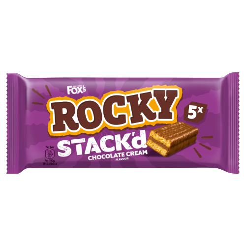 FOX'S BISCUITS ROCKY STACK'D CHOCOLATE CREAM FLAVOUR BISCUIT BARS 5PK125G