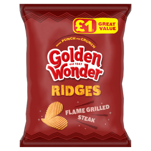 GOLDEN WONDER RIDGES FLAME GRILLED STEAK PMP £1.00 57G