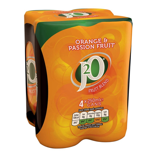 J20 FRUIT BLEND ORANGE & PASSION FRUIT 4PK CAN 250ML