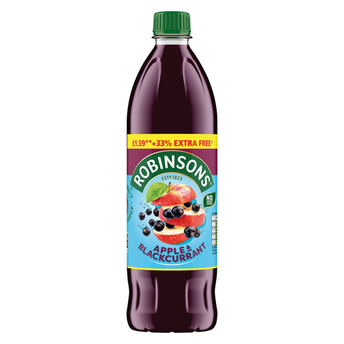 ROBINSONS APPLE & BLACKCURRANT SQUASH NAS PMP £1.59 1L