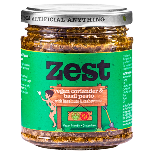 ZEST VEGAN CORIANDER & BASIL PESTO WITH HAZELNUTS & CASHEW NUTS 165G