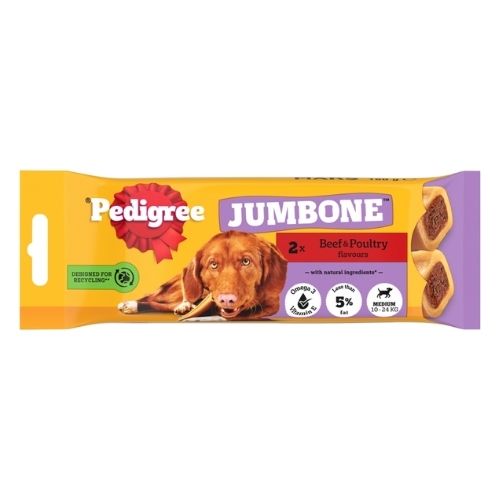 PEDIGREE JUMBONE ADULT MEDIUM DOG TREAT BEEF & POULY 2 CHEWS 180G
