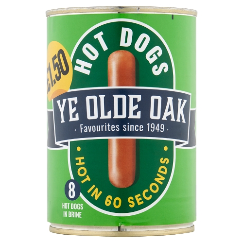 YE OLDE OAK 8 HOT DOGS IN BRINE PMP £1.50 400G