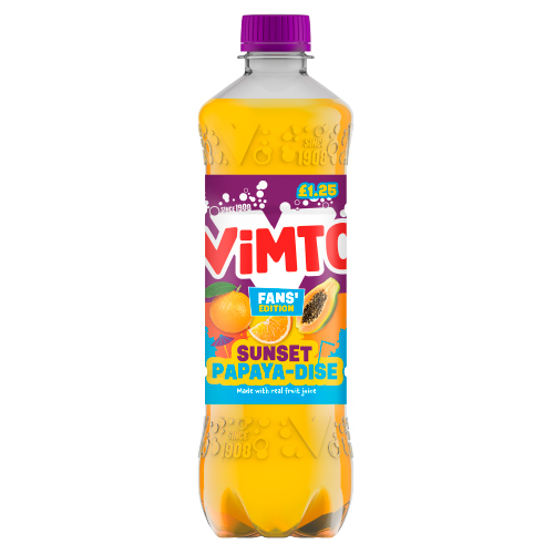 VIMTO FIZZY SUNSET PAPAYA-DISE PMP £1.25 500ML