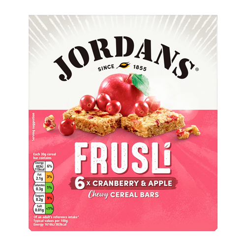 JORDANS FRUSLI CRANBERRY & APPLE CHEWY CEREAL BARS 6PK 180G