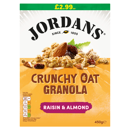 JORDANS CRUNCHY OAT GRANOLA RAISIN & ALMOND BREAKFAST CEREAL PMP £2.99 450G