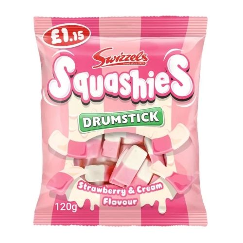 SWIZZELS SQUASHIES DRUMSTICK STRAWBERRY & CREAM BAG PMP £1.15 120G