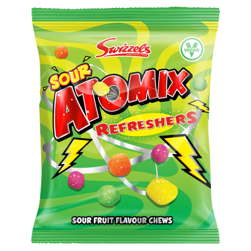 SWIZZELS ATOMIX REFRESHERS SOUR FRUIT FLAVOUR CHEWS 110G