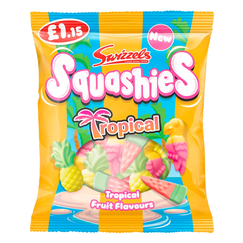 SWIZZELS SQUASHIES TROPICAL POUCH PMP £1.15 100G