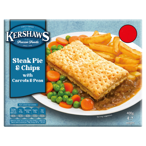 KERSHAWS CLASSIC STEAK PIE & CHIPS WITH CARROTS & PEAS PMP £2.75 400G