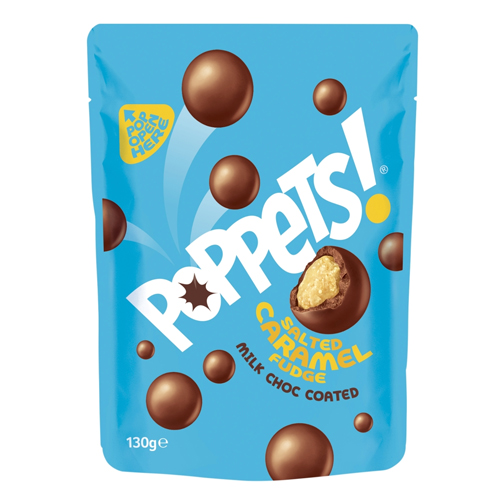 POPPETS SALTED CARAMEL FUDGE MILK CHOCOLATE COATED 130G