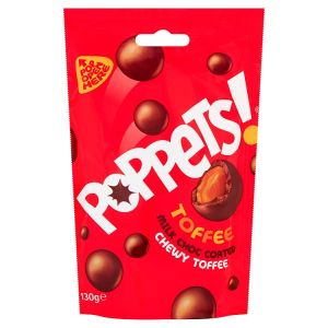 POPPETS TOFFEE MILK CHOCOLATE COATED CHEWY TOFFEE 130G