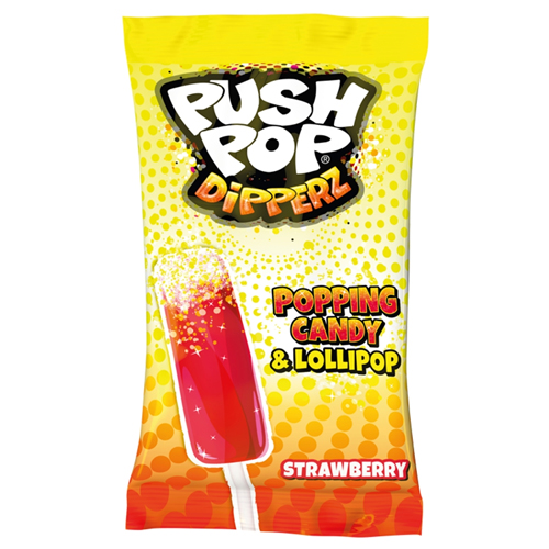 BAZOOKA PUSH POP DIPPERZ STRAWBERRY POPPING CANDY & LOLLIPOP 12G