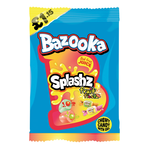 BAZOOKA SPLASHZ FRUITY CHEWS BAG PMP £1.15 120G